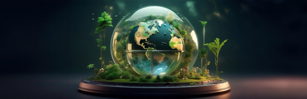 earth in a glass globe with vegetation growing as a symbol of eco-friendly building practices for chicken coops